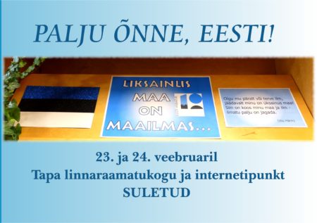 23. ja 24. veebruaril Tapa linnaraamatukogu ja internetipunkt suletud.